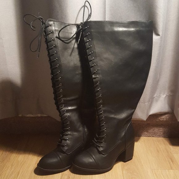 torrid Shoes - Torrid Wide Calf Lace and Zip Heeled Boots 8W NWT